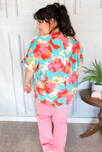 Load image into Gallery viewer, Weekend Ready Aqua & Coral Floral V Neck Woven Top