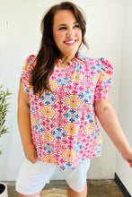 Load image into Gallery viewer, Beautiful You Ivory Floral Lace Frill Notch Neck Puff Sleeve Top