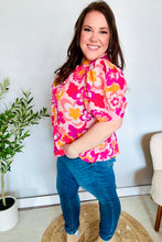 Load image into Gallery viewer, Perfectly You Fuchsia Big Floral Frill Neck Back Button Blouse