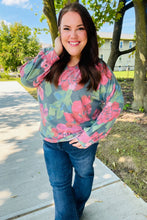 Load image into Gallery viewer, Everyday Hunter Green Floral Brushed Hacci Sweater Top