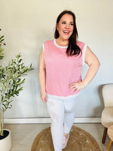 Load image into Gallery viewer, Lock Eyes Pink & Ivory Jacquard Waffle Knit Banded Sleeveless Top