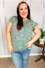 Load image into Gallery viewer, Dreamy Green & Pink Floral Yoke Ruffle Short Sleeve Top