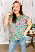 Load image into Gallery viewer, Dreamy Green & Pink Floral Yoke Ruffle Short Sleeve Top