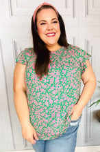 Load image into Gallery viewer, Dreamy Green & Pink Floral Yoke Ruffle Short Sleeve Top