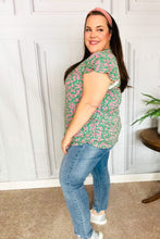 Load image into Gallery viewer, Dreamy Green & Pink Floral Yoke Ruffle Short Sleeve Top