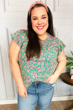 Load image into Gallery viewer, Dreamy Green & Pink Floral Yoke Ruffle Short Sleeve Top