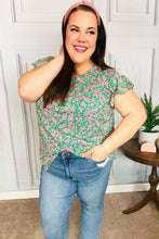 Load image into Gallery viewer, Dreamy Green & Pink Floral Yoke Ruffle Short Sleeve Top