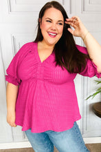 Load image into Gallery viewer, Feeling Strong Fuchsia Textured V Neck Babydoll Top