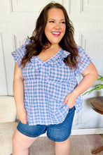 Load image into Gallery viewer, Hello Beautiful Blue Plaid V Neck Ruffle Elastic Babydoll Top