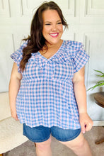 Load image into Gallery viewer, Hello Beautiful Blue Plaid V Neck Ruffle Elastic Babydoll Top