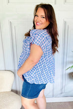 Load image into Gallery viewer, Hello Beautiful Blue Plaid V Neck Ruffle Elastic Babydoll Top