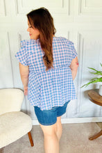 Load image into Gallery viewer, Hello Beautiful Blue Plaid V Neck Ruffle Elastic Babydoll Top