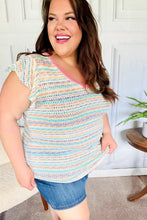 Load image into Gallery viewer, Sunny Days Coral Two Tone Striped Textured Knit V Neck Top