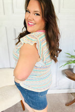 Load image into Gallery viewer, Sunny Days Coral Two Tone Striped Textured Knit V Neck Top