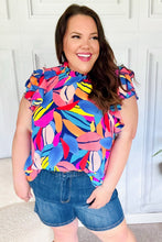 Load image into Gallery viewer, Tropical Vibes Blue & Pink Mock Neck Flutter Sleeve Top