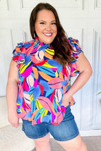 Load image into Gallery viewer, Tropical Vibes Blue & Pink Mock Neck Flutter Sleeve Top