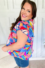 Load image into Gallery viewer, Tropical Vibes Blue & Pink Mock Neck Flutter Sleeve Top