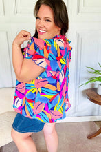 Load image into Gallery viewer, Tropical Vibes Blue & Pink Mock Neck Flutter Sleeve Top