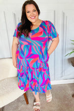 Load image into Gallery viewer, Remember Me Blue & Fuchsia Geo Print V Neck Dress