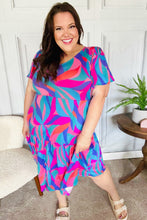 Load image into Gallery viewer, Remember Me Blue & Fuchsia Geo Print V Neck Dress