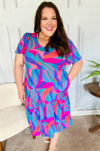 Load image into Gallery viewer, Remember Me Blue & Fuchsia Geo Print V Neck Dress