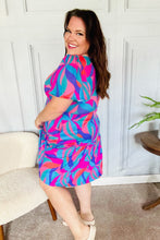 Load image into Gallery viewer, Remember Me Blue & Fuchsia Geo Print V Neck Dress