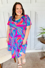 Load image into Gallery viewer, Remember Me Blue & Fuchsia Geo Print V Neck Dress