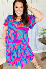 Load image into Gallery viewer, Remember Me Blue & Fuchsia Geo Print V Neck Dress
