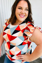 Load image into Gallery viewer, Burnt Orange Geo Print Smocked Ruffle Frill Sleeve Top