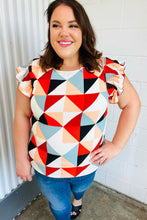 Load image into Gallery viewer, Burnt Orange Geo Print Smocked Ruffle Frill Sleeve Top