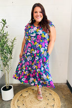 Load image into Gallery viewer, Diva Dreams Navy & Lilac Floral Fit & Flare Midi Dress