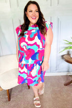 Load image into Gallery viewer, Go For Fun Fuchsia Geo Print Tiered Ruffle Sleeve Woven Dress