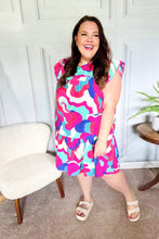 Load image into Gallery viewer, Go For Fun Fuchsia Geo Print Tiered Ruffle Sleeve Woven Dress