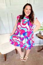 Load image into Gallery viewer, Go For Fun Fuchsia Geo Print Tiered Ruffle Sleeve Woven Dress