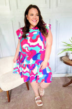 Load image into Gallery viewer, Go For Fun Fuchsia Geo Print Tiered Ruffle Sleeve Woven Dress