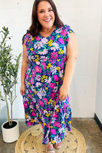 Load image into Gallery viewer, Diva Dreams Navy & Lilac Floral Fit & Flare Midi Dress