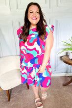 Load image into Gallery viewer, Go For Fun Fuchsia Geo Print Tiered Ruffle Sleeve Woven Dress