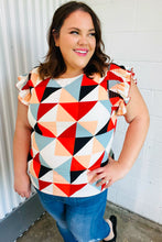Load image into Gallery viewer, Burnt Orange Geo Print Smocked Ruffle Frill Sleeve Top