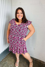 Load image into Gallery viewer, Black Multicolor Floral Babydoll Flutter Sleeve Midi Dress