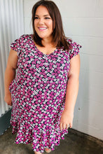 Load image into Gallery viewer, Black Multicolor Floral Babydoll Flutter Sleeve Midi Dress