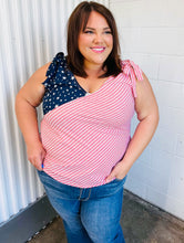 Load image into Gallery viewer, Stars & Stripes V Neck Shoulder Tie Detail Top