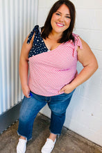 Load image into Gallery viewer, Stars & Stripes V Neck Shoulder Tie Detail Top