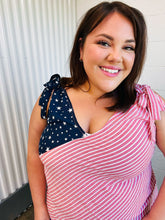 Load image into Gallery viewer, Stars & Stripes V Neck Shoulder Tie Detail Top
