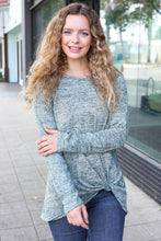 Load image into Gallery viewer, Weekend Ready Green Two-Tone Front Knot Pullover