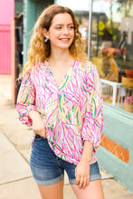 Load image into Gallery viewer, Life's A Party Fuchsia & Yellow Abstract Print V Neck Top