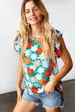 Load image into Gallery viewer, Follow Me Emerald Floral Print Double Ruffle Sleeve Top