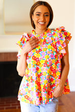 Load image into Gallery viewer, Flower Power Ivory & Red Floral Mock Neck Flutter Sleeve Top