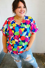 Load image into Gallery viewer, Time For Sun Navy Multicolor Tropical Print V Neck Top