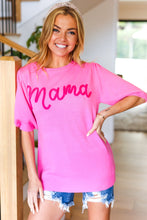 Load image into Gallery viewer, Take A Bow Pink "Mama" Embroidery Puff Sleeve Sweater Top