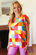 Load image into Gallery viewer, You Got This Red Geometric Print Double Ruffle Sleeve Top